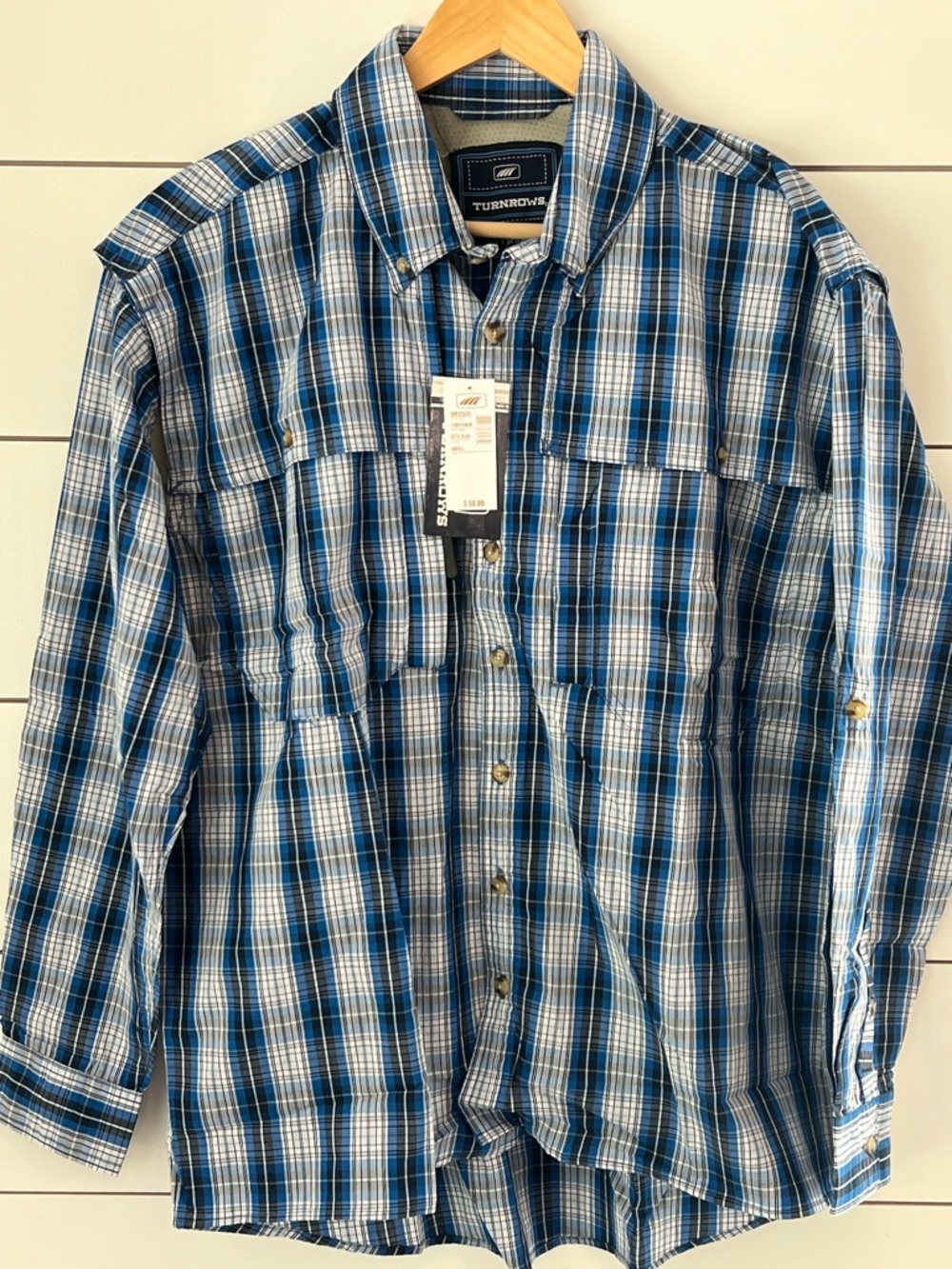 NWT‎ Turnrows Men's Blue Plaid Casual Button-Down Shirt small